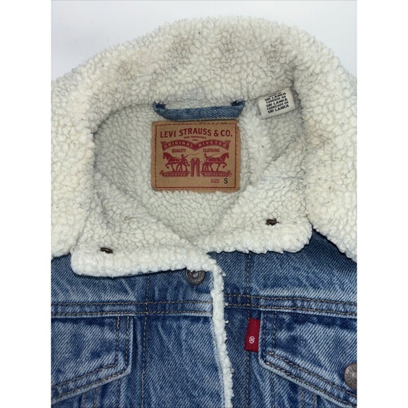 Levis Original Sherpa Lined Trucker Denim Jacket Button Snap Light Blue Womens S - Picture 2 of 11